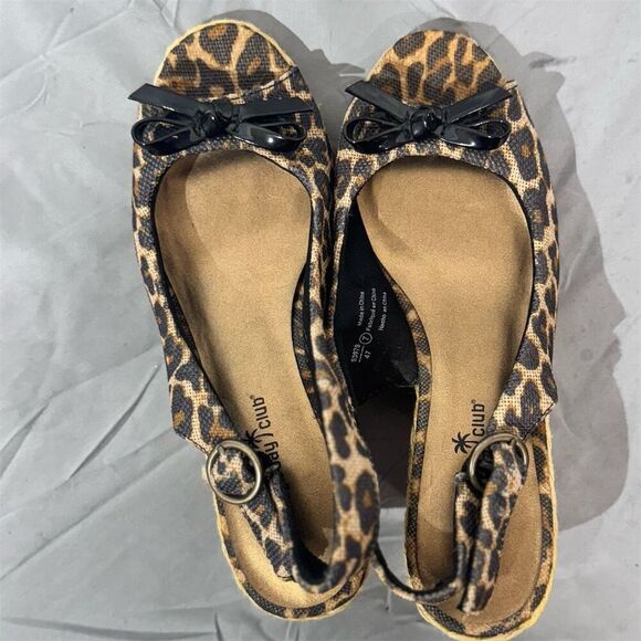 Leopard Print Espadrille Wedge Heels Sz 7 | Y2K Boho Glam Slingbacks by Club - Picture 8 of 9